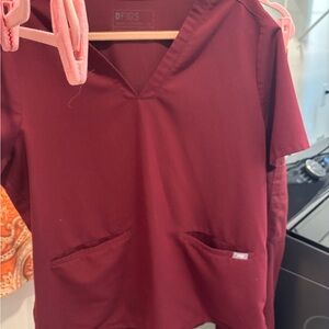 Figs Burgundy V-Neck Scrub Top